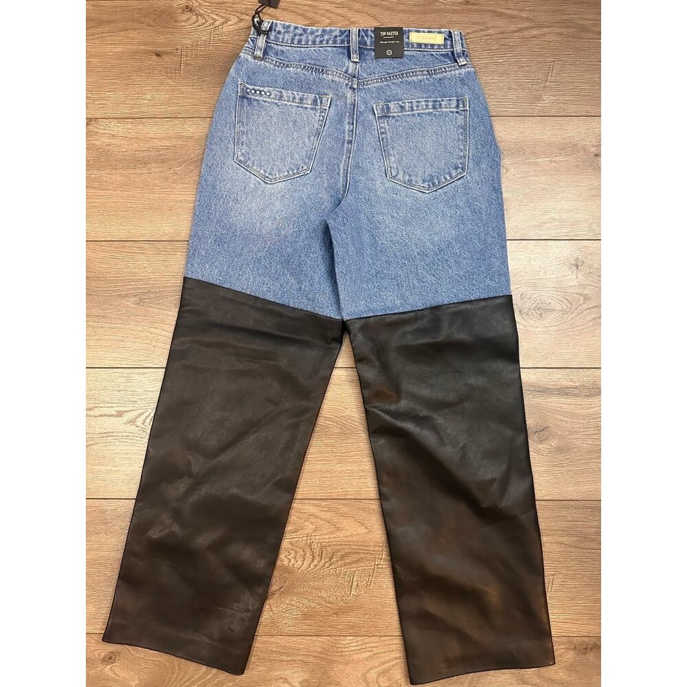 Blank Nyc Baxter Ribcage Straight Leg Jean Women's Faux Leather Color Block 25 - Picture 5 of 10